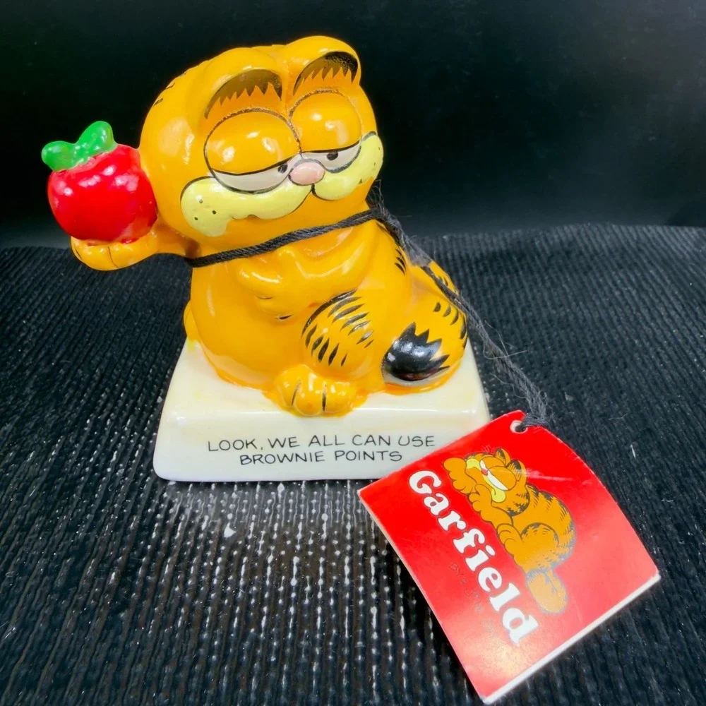 Vintage Garfield Enesco Ceramic Figurine Brownie Points Apple 1981 Japan Tag‎
